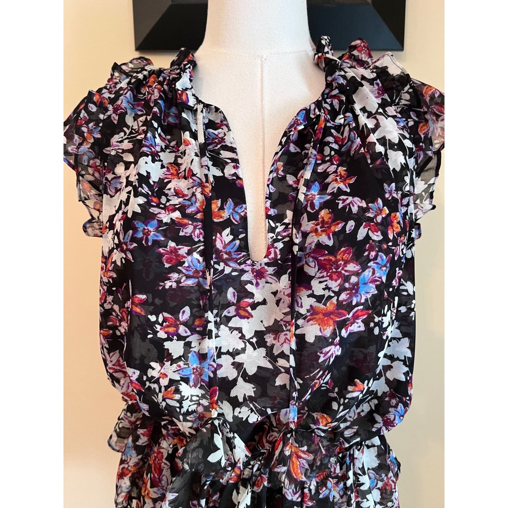 MISA Los Angeles Fleur Black Floral Ruffle Tiered Mini Dress Small - Picture 5 of 8
